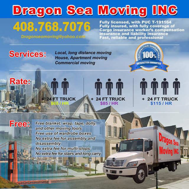 龙海长途搬家公司-（旧金山，圣地亚哥，西雅图，全美长途搬家拼车中）-Dragon Sea Moving Inc